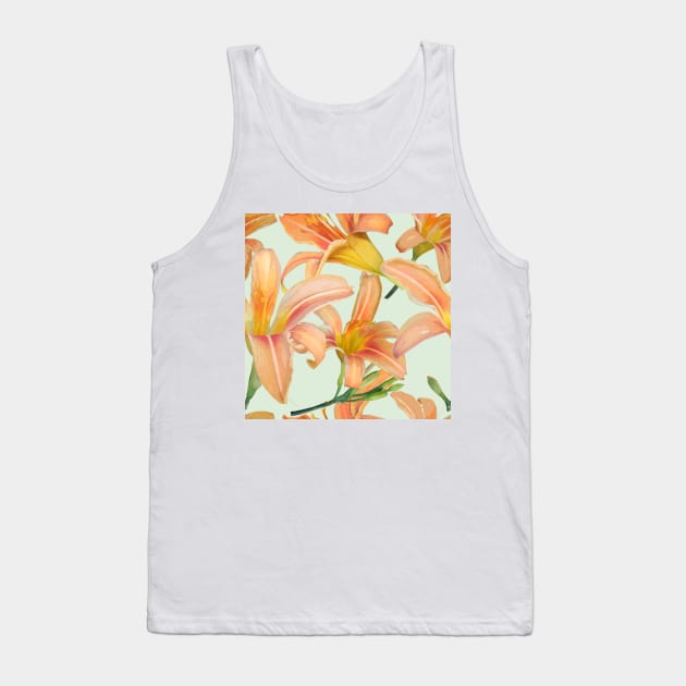 Tiger Lilies on Pale Green Tank Top by ArtticArlo